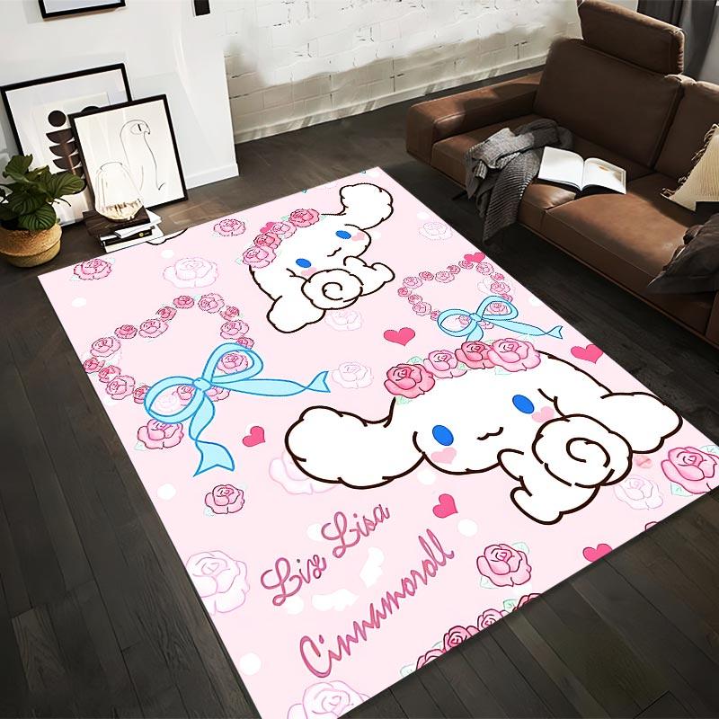 

Cartoon Cinnamoroll Carpet with Pink Floral Design and Blue Bow on Soft Pink Background Suitable for use as an anti-slip1 for1room and bedroom sofas 40x60cm( 15x23in )