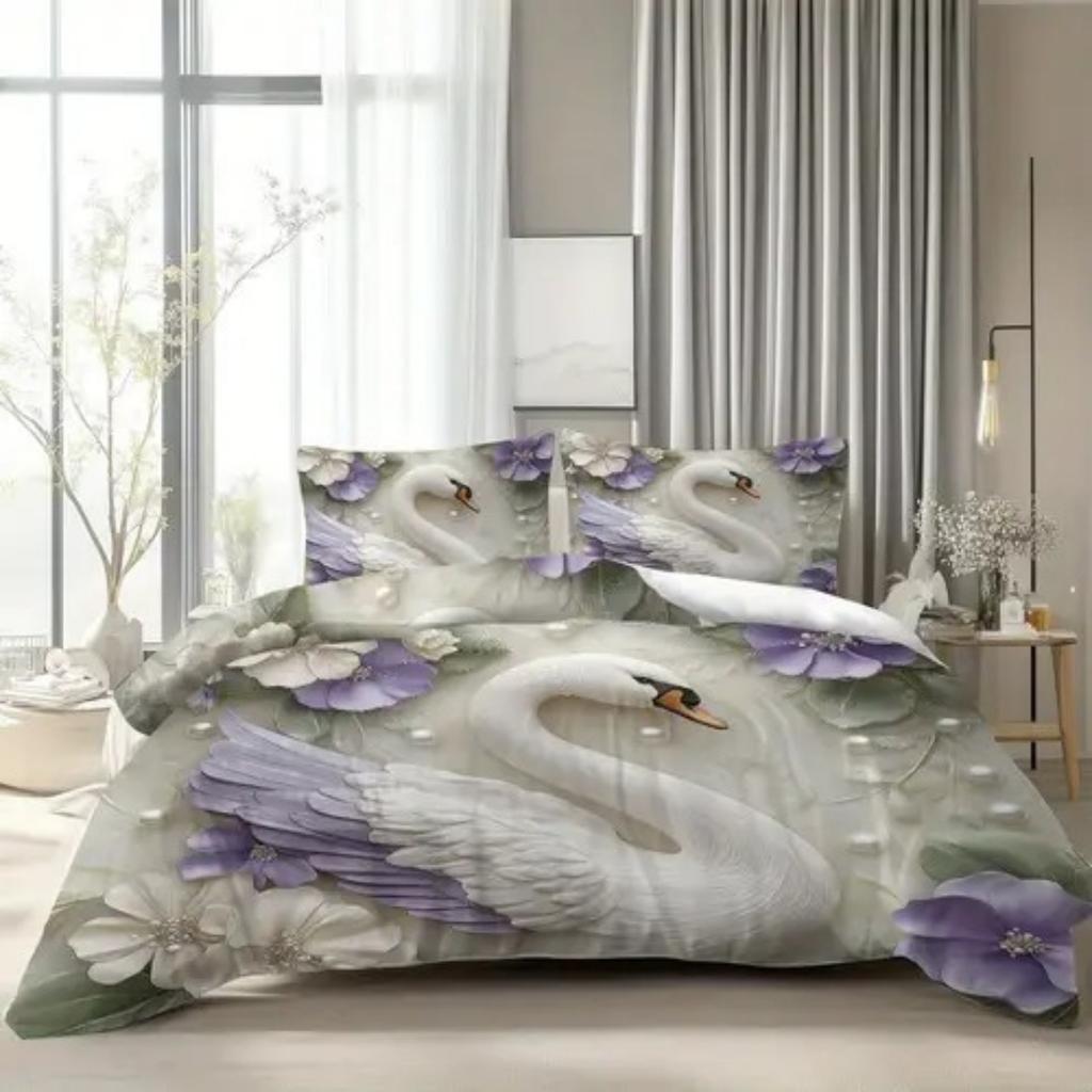 Light Color Elegant White Swan Duvet Cover Queen King Size Swan Pearl Bedding Set Four Seasons Universal Room Decoration Luxury