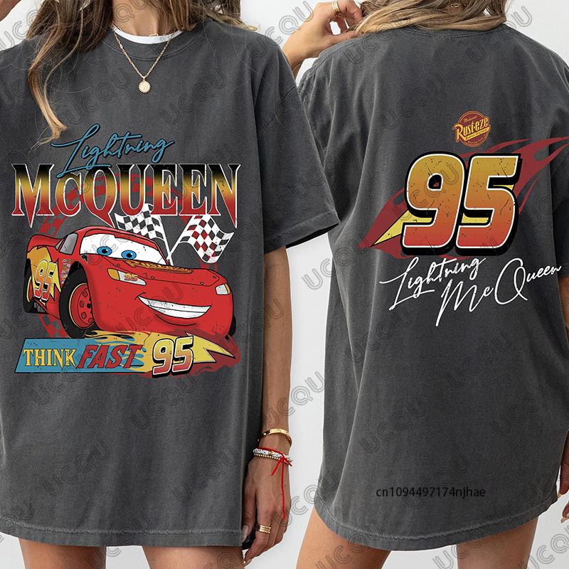 T-shirt in Cotone con Stampa di Auto d'Epoca e Saetta McQueen per Donna, Manica Corta Estiva, Magliette Casual Oversize, Top per Coppie