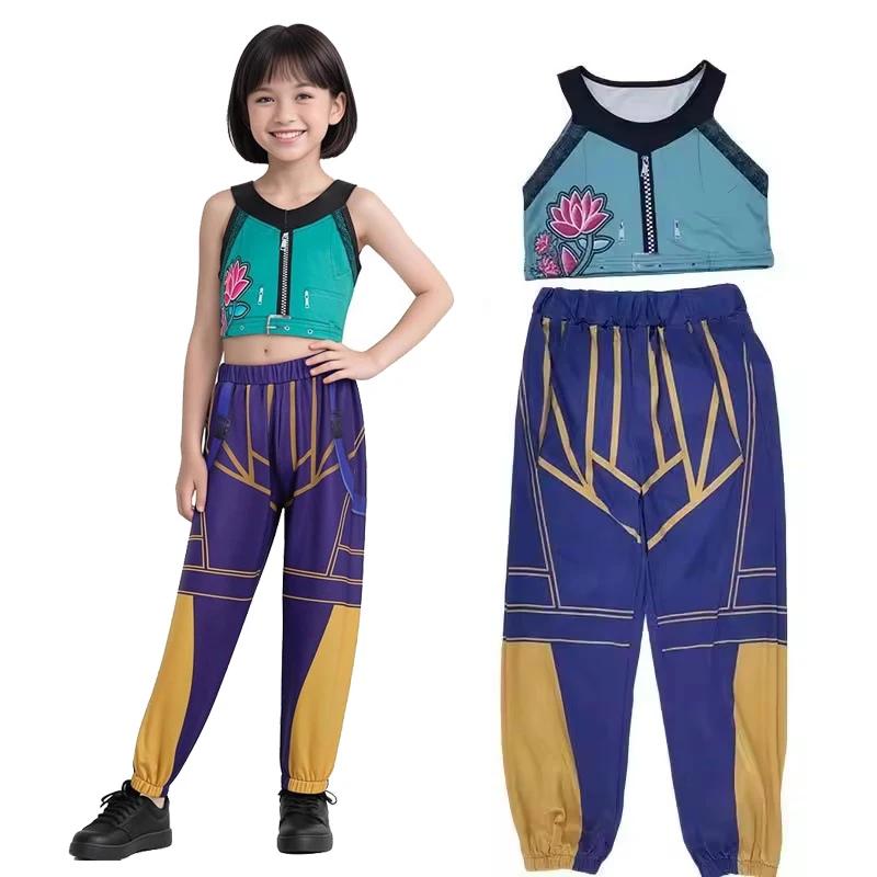 Halloween kostuum meisje streetdance set geborduurde top+shortset hiphop dans podiumoptreden set 100 gray