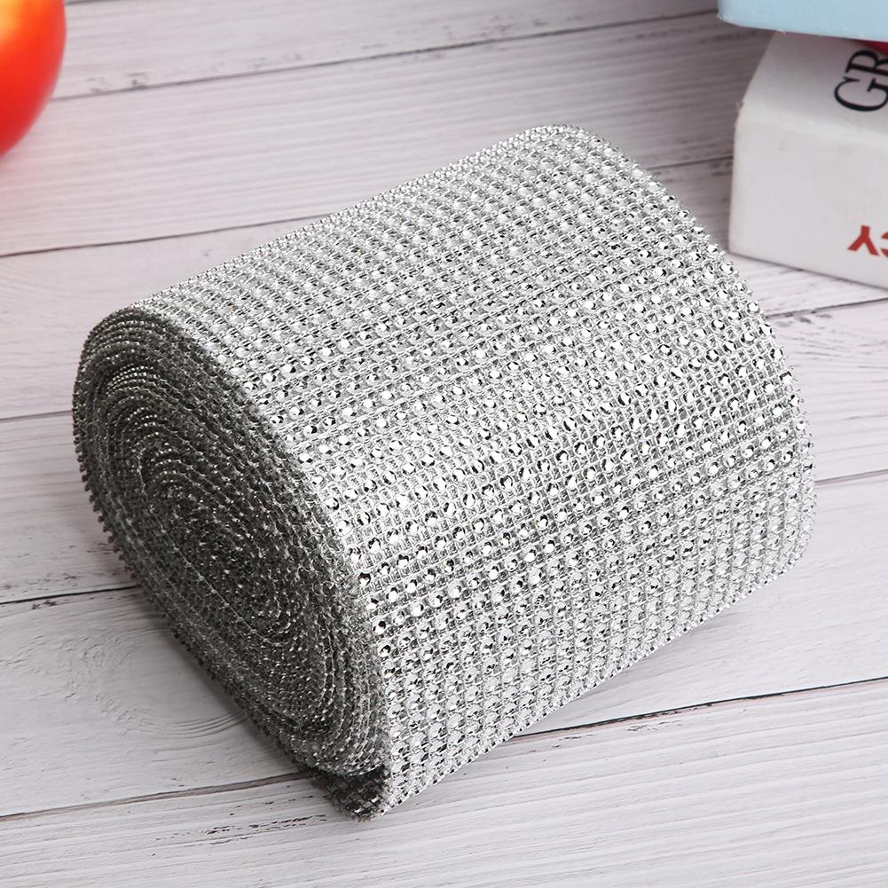 9m 24 Rows Electroplating Plastic Artificial Rhinestone Ribbon Mesh Wedding Clothing