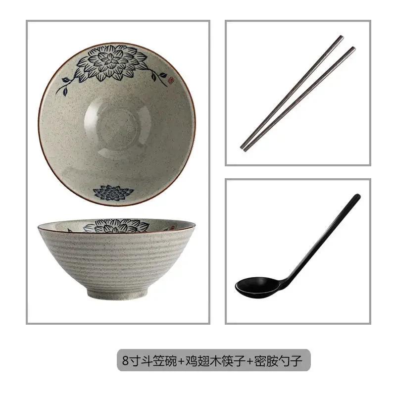 Japanese and Wind Creative Ceramic Bowl Household Instant Noodle Bowl Ramen Hat Bowl Household Commercial Salad