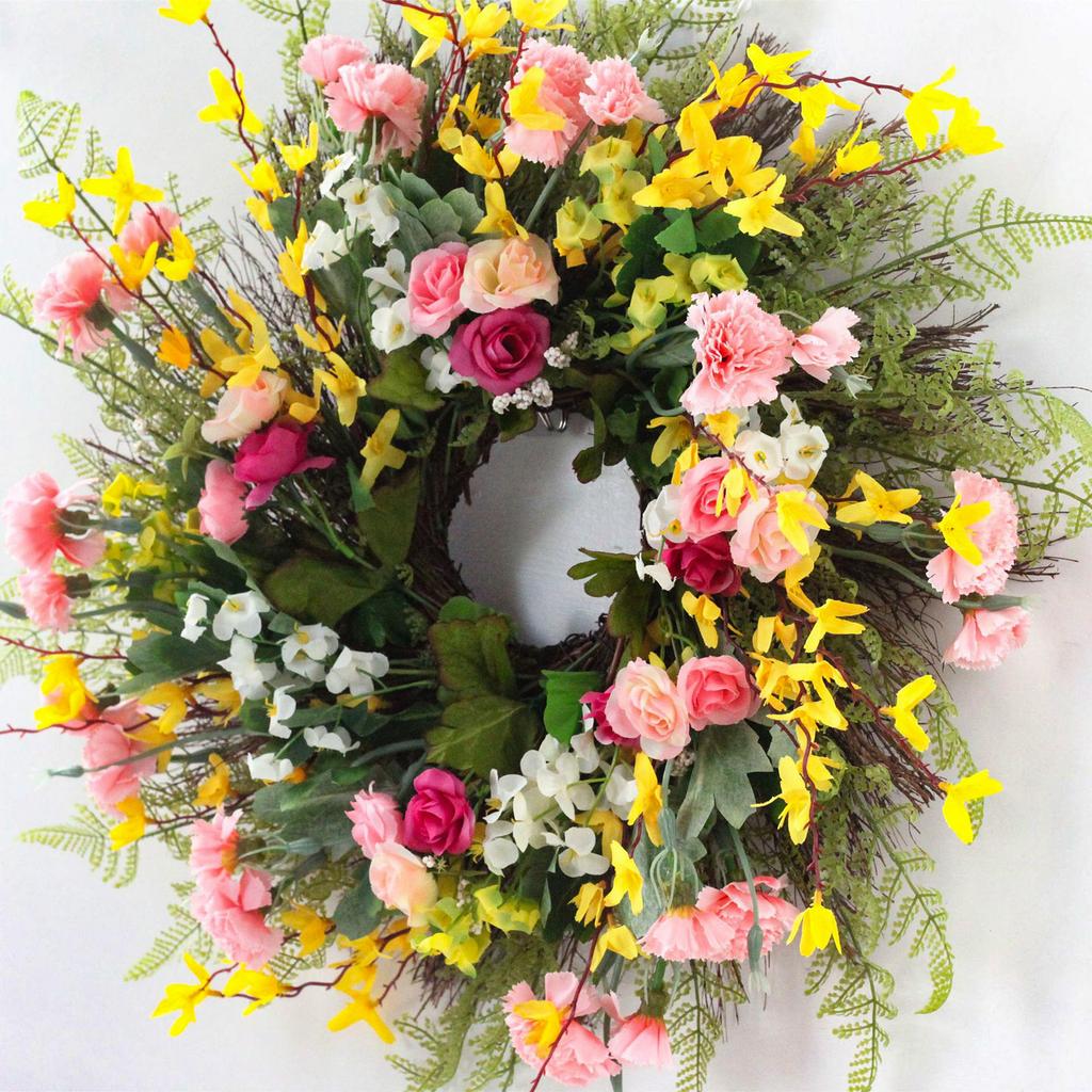 Artificial Carnation Wreath Realistic Front Door Spring Flower Wreath for Home Fireplace Door Decor