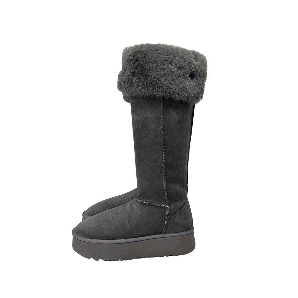 

Fur integrated gray tall snow boots women s 2025 new winter thick-soled boots piled and thickened thermal cotton boots 35
