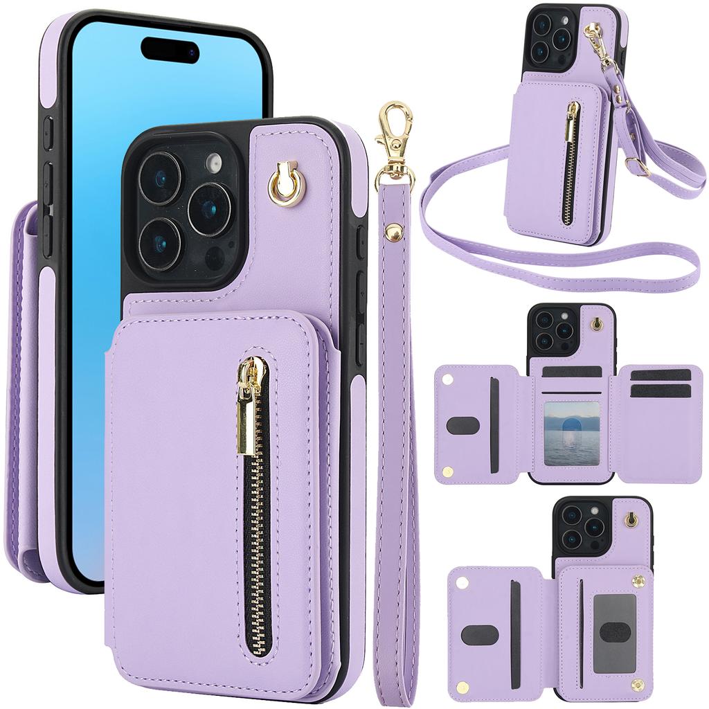 Card Slots Zipper Leather Wallet Case Flip Phone Case for For Iphone 11 12 13 14 15 16 17 Pro Max Plus Promax 16e Ring Lanyard Purse
