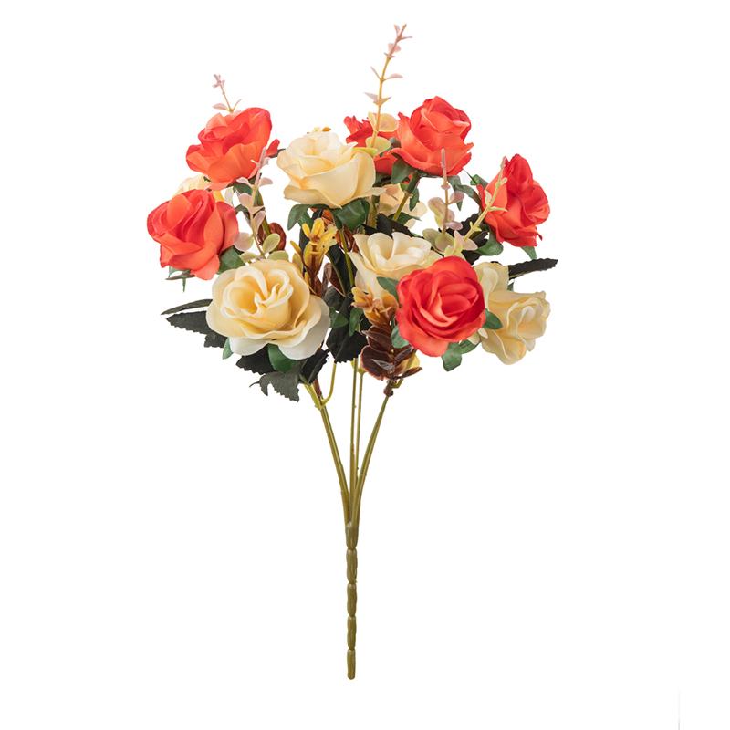 12 Heads Artificial Flowers Silk Mini Roses with Leaf Bouquet for Home Hotel Wedding Christmas Tables Decorations Bridal Bouquet