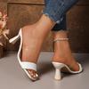 Fashion Sandals Summer New Temperament Square Toe Open Toe Woven Strap Clear Pop Foot Non-slip Wear-resistant Stiletto Heels