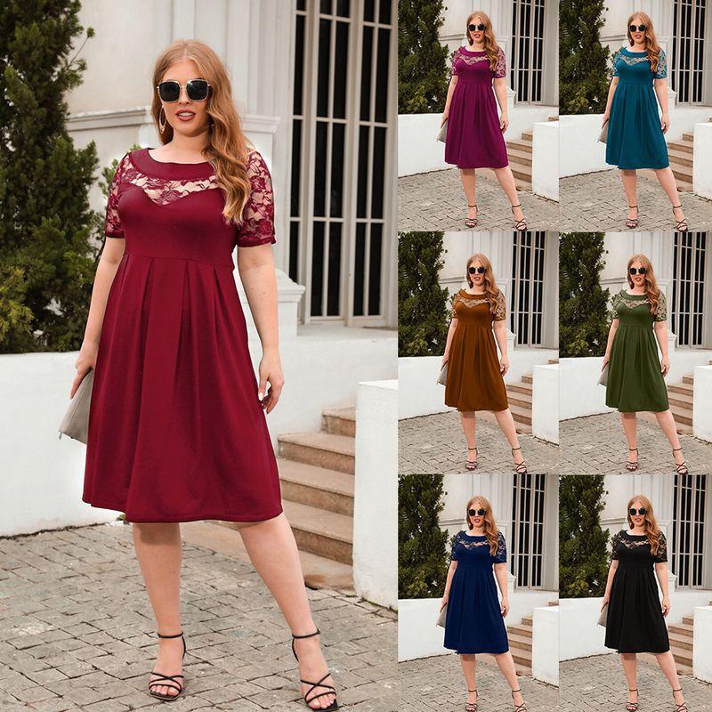 

2024 Hollow Lace Casual Loose Size Dress Plus Size Dress Army Green XL