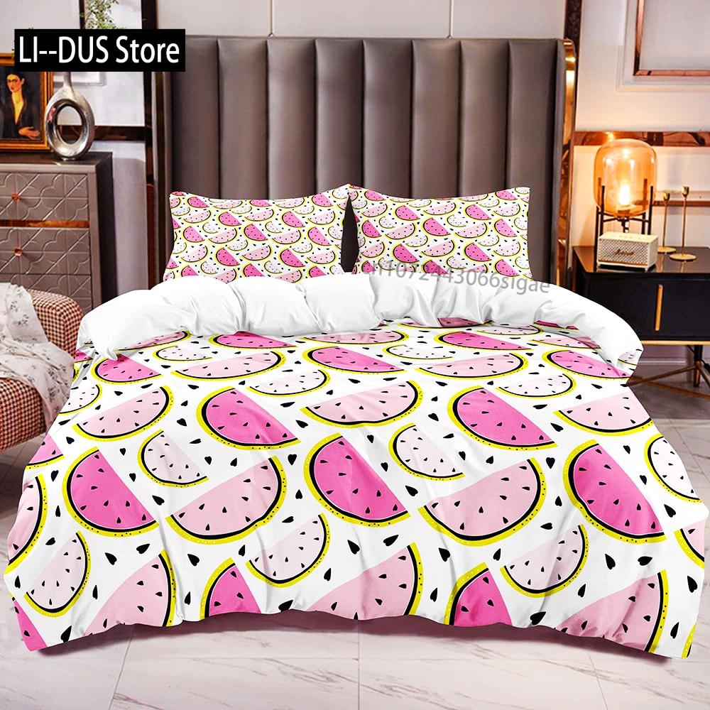 Watercolor Watermelon Duvet Cover Sets King Boys Girls Fruit Print Comforter Cover Sets 3PCS With 2 Pillowshames Bedroom Decor