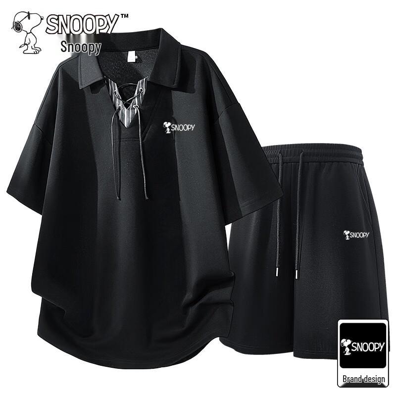 Snoopy Men s Summer Polo Shirt & Shorts Set L чёрный