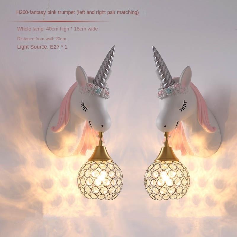 Nordic Simple Lovely Unicorn Led Wall Lamp Bedroom Bedside Lamp Girl Pink Creative Room Sconce Wall Lights Cartoon Unicorn Lamp