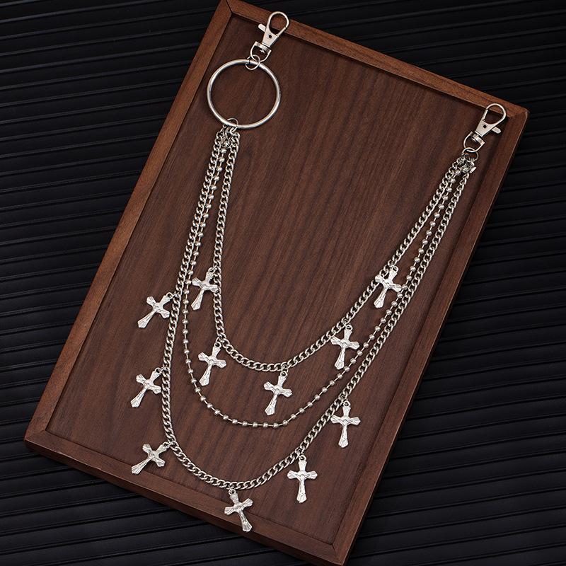 Hip Hop Punk Cross Pendant Waist Chain Fashion Geometric Multi-Layer Metal Chain Men'S And Women'S Pant Chains