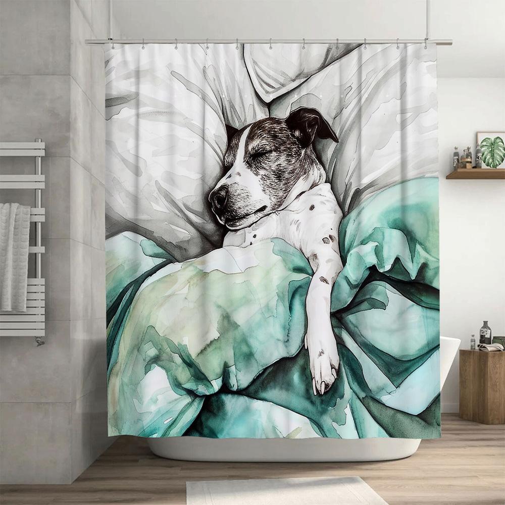 Dog Shower Curtain Cute Puppy Pet Bathroom Decor Washable Fabric Liner Vintage Style Home Decor Wall Art Gift Idea