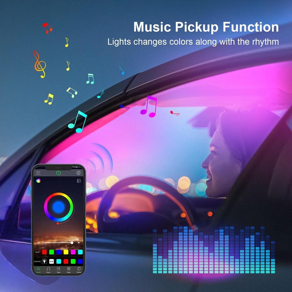 Colorful RGB Led Interior Car Lights Strip Acrylic Ambient Lights Neon Dashboard Atmosphere Backlight with USB Music Sync Rhythm