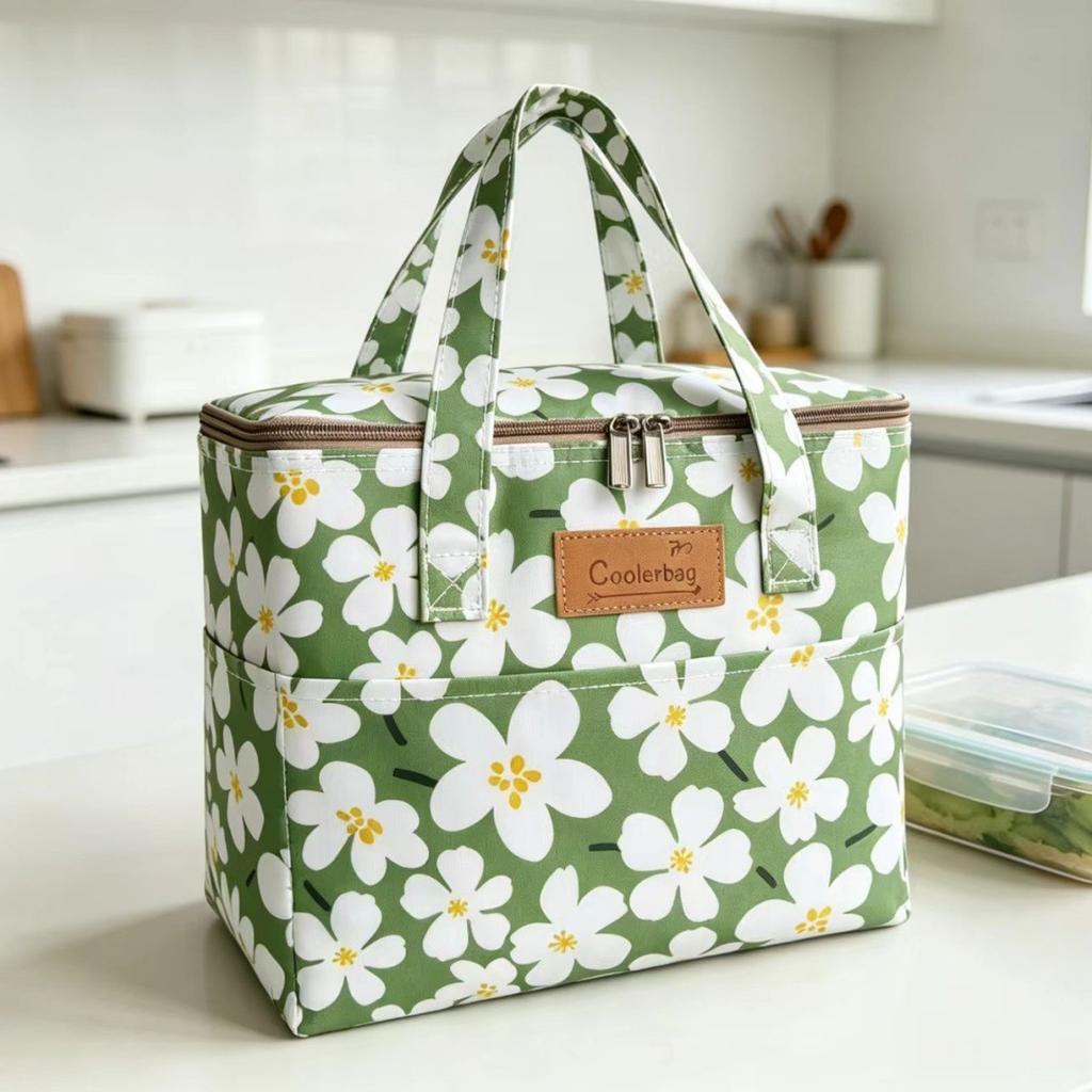 Oxford 4 Pockets Cooler Bag, Portable Handheld Insulated Lunch Bag, Outdoor Picnic Thermal Food Carrier