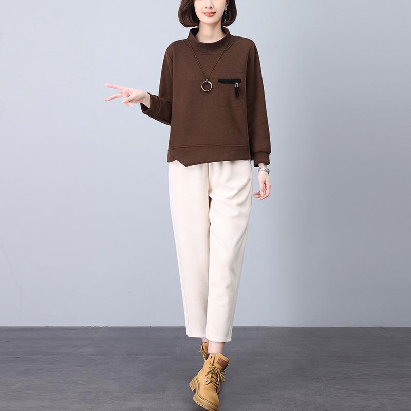 2024 Korean Style Petite Mom Casual Fashion Sweatshirt Two-Piece Set