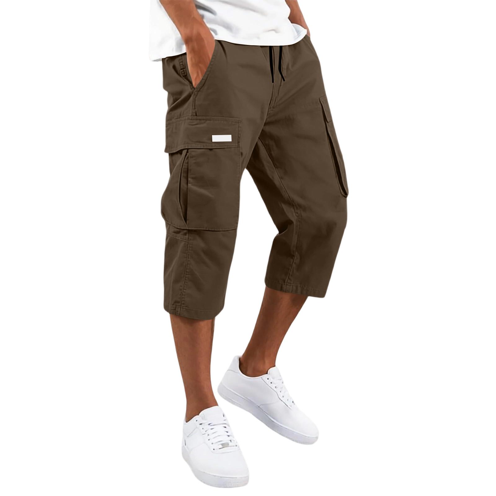 Men s Drawstring Cargo Pants Multi Pocket Workwear Casual Capri Pants Loose Fit Lightweight Fabric Breathable Design XXL