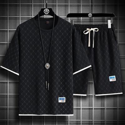 Seturi de vară pentru bărbați, set de tricou casual + pantaloni scurți, costum sport pentru bărbați, trening de culoare solidă, costume largi