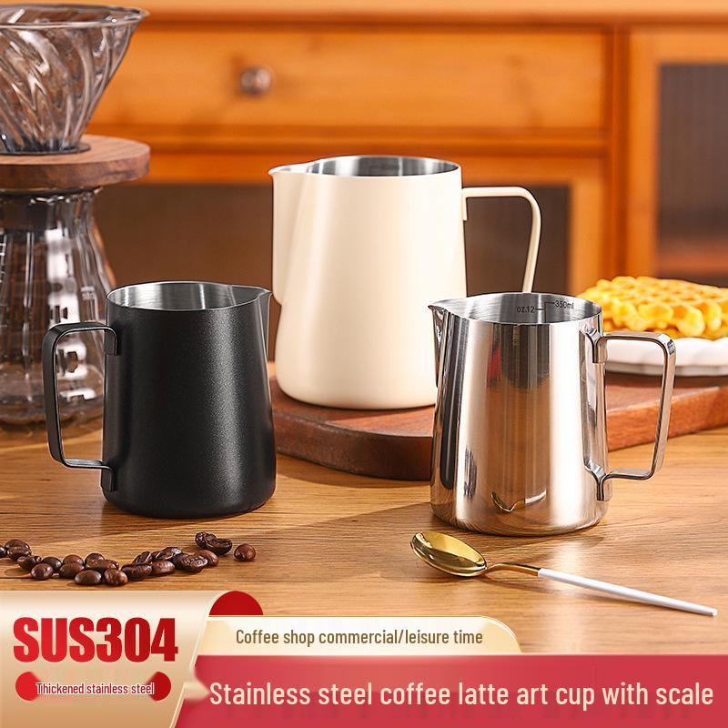 Stainless Steel 304 Milk Frothing Pitcher with Scale - Coffee Latte Art Cup and Milk Frother Jug