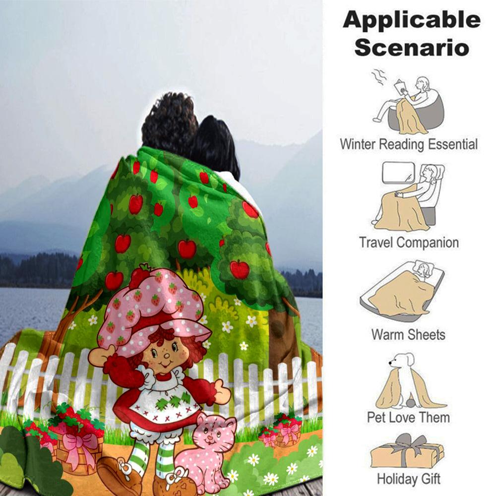 Strawberry Shortcake Garden Flannel Blanket Super Soft Warm Cozy Blanket For Sofa Bed Office Travel Allseason Home Decor Gift