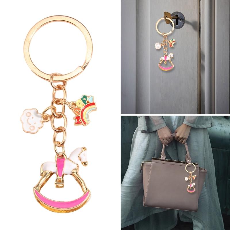Multipurposd Charm Unicorns Keychain with Rainbow Mane Enamel Sturdy Alloy Handbag Charm Accessory for Men and Women