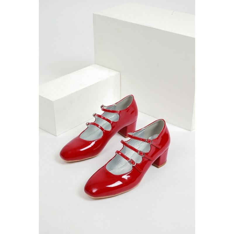 

2025 spring and autumn new gentle Lizhen single shoes female design sense niche shallow mouth three buckle French fairy 39 красный