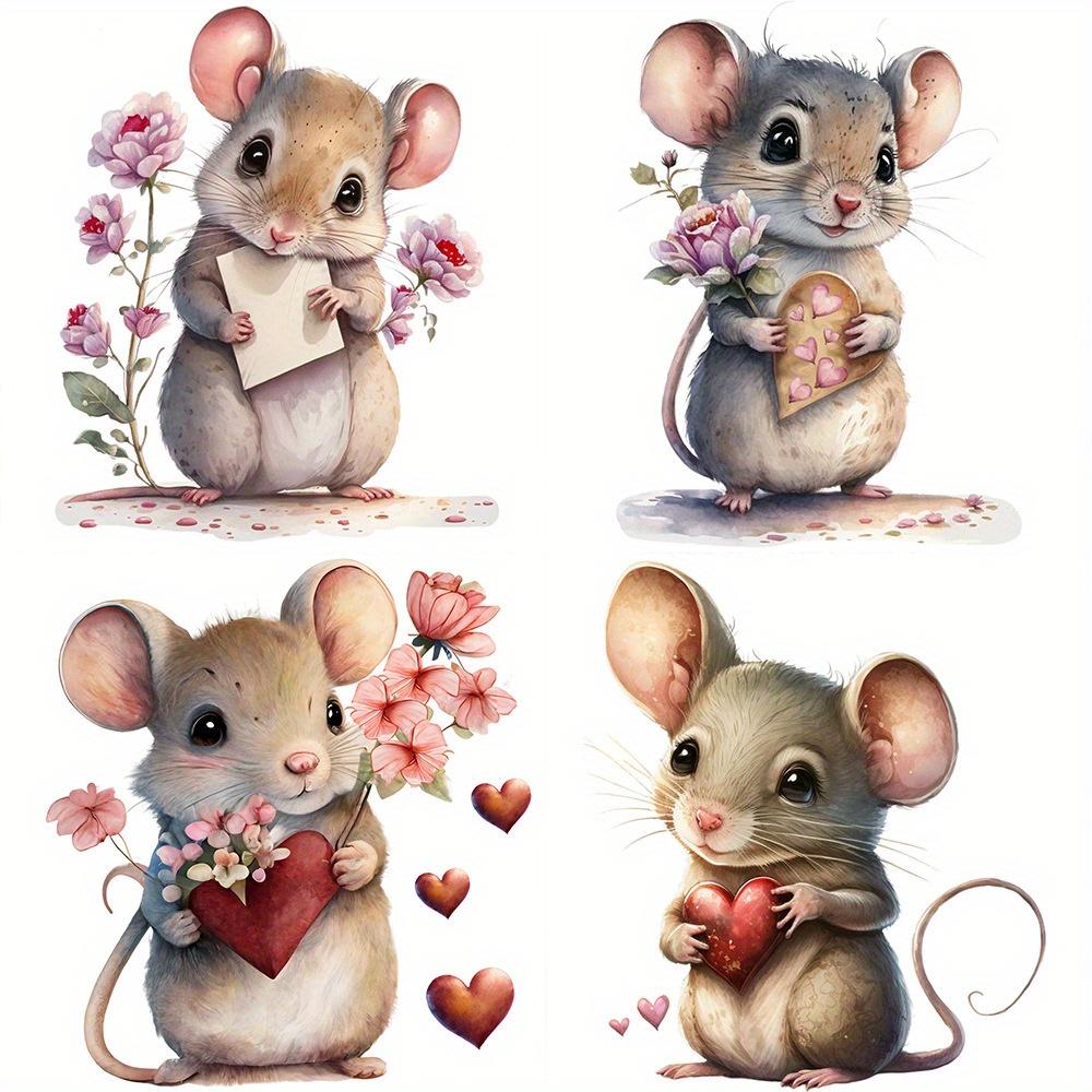 Cartoon Mouse Pattern Wall Sticker with Heart and Flower Patterns, Wall Decoration,Toilet Decoration, Self-adhesive Wall Sticker