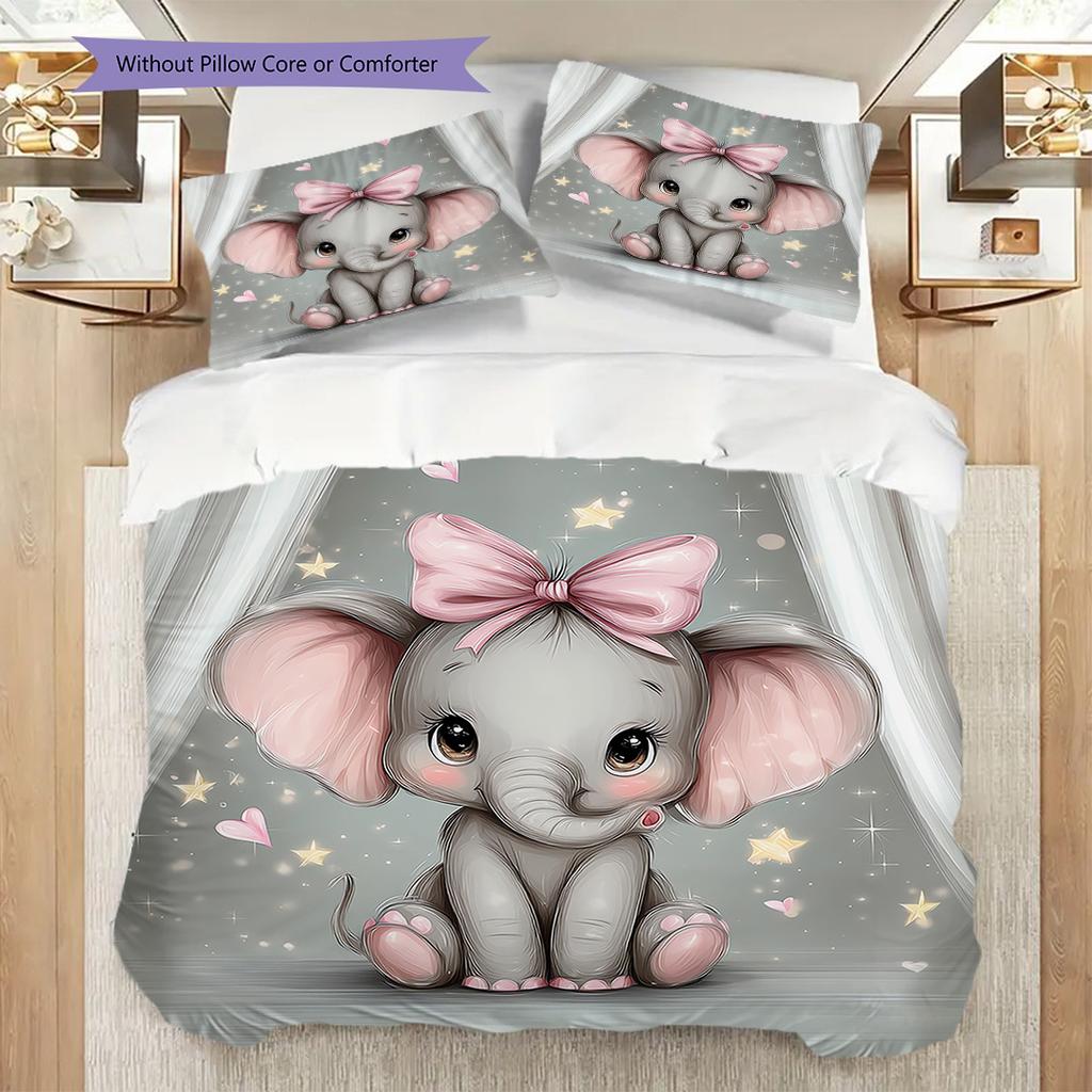 Elephant Pattern Bedding Quilt Set Quilt Cover Pillowcase Home Decoration Birthday Gift (1 * Duvet Cover + 2 * Pillowcase, Without Core)