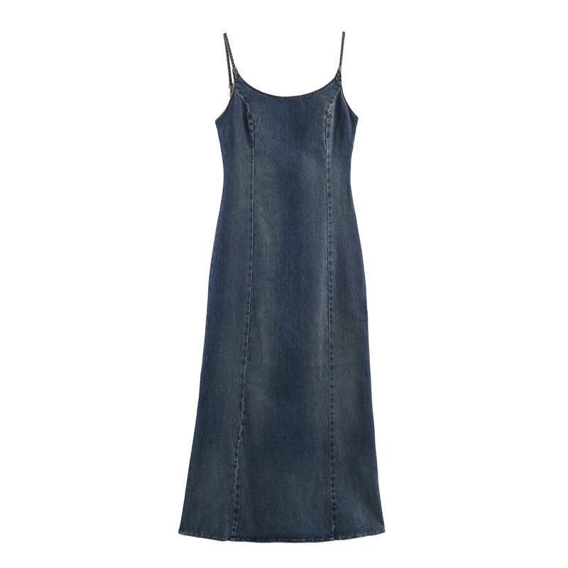 

European Style Women s Denim Sling Dress - Winter Fashion Extra Small