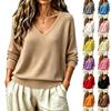 Women's V-Neck Pullover Knit Top, Loose Fit Color Casual Basic for Everyday Wear