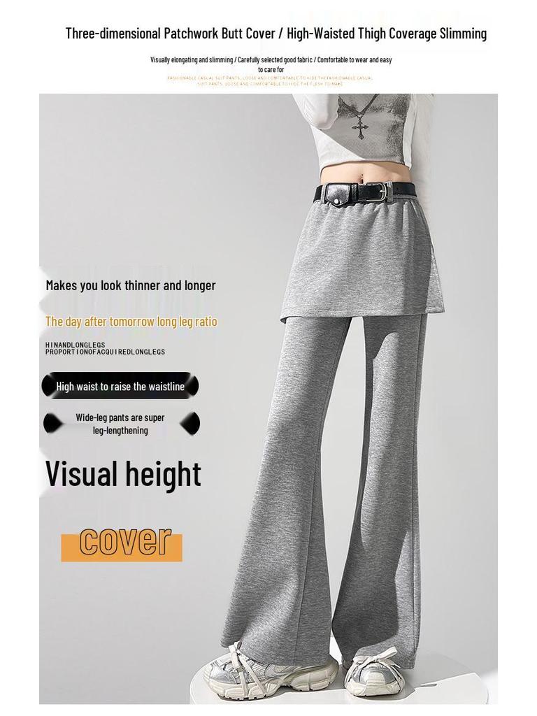 High Waist Micro-Flare Pants: Women's Spring/Summer Slimming Casual Floor-Length Style with Fake Two-Piece Design