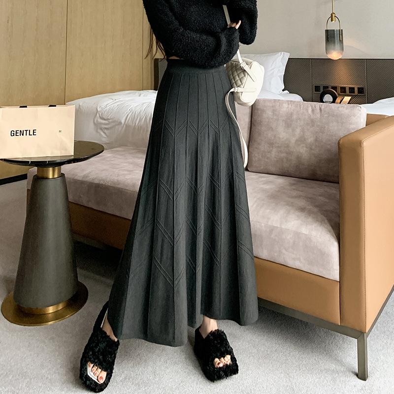 Thickened Modal Knit Skirt Women's Winter Korean Version High-waisted A-line Skirt Woolen Long Skirt