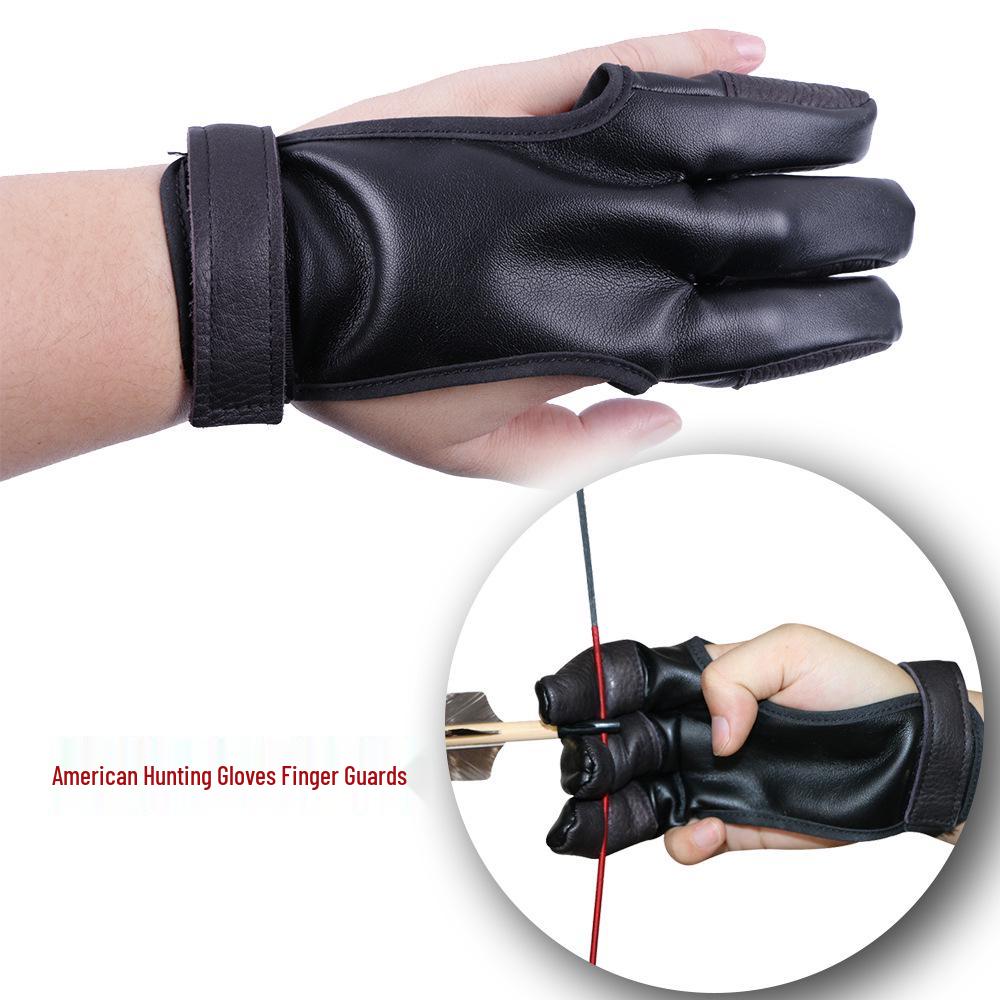 Huwairen Cowhide PU Velvet Hunting & Archery Three-Finger Gloves with Arm Guard