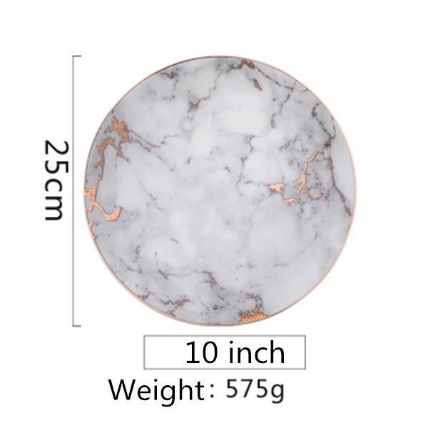 Marmorteller im europäischen Stil Keramik Geschirr Gold Einlage Porzellan Dessertteller Steak Salat Snack Kuchenteller Geschirr