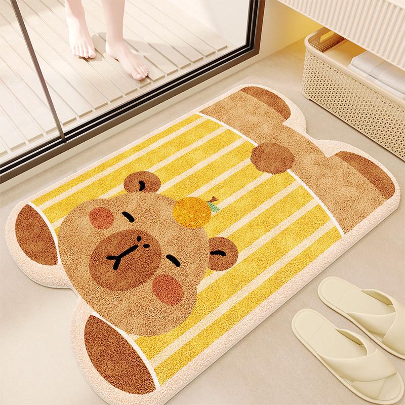 Cartoon Puppy Imitation Cashmere Floor Mat: Absorbent, Insulating Door Mat for Shower Room