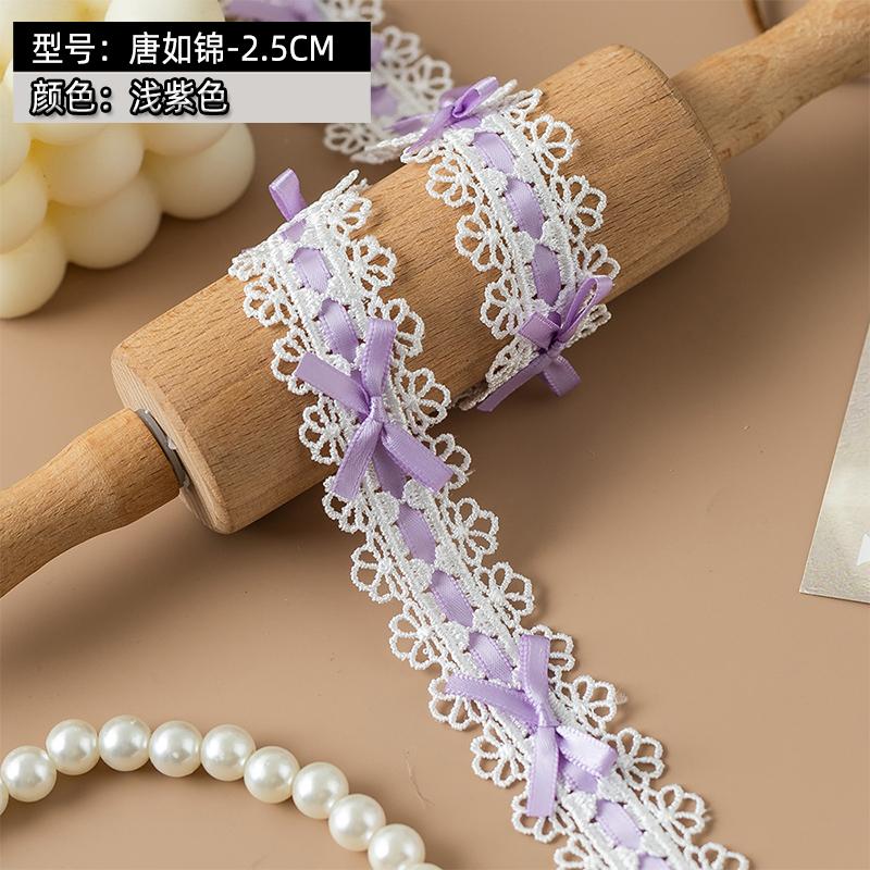 2.5cm Wide Lolita Lace Trim Ribbon For Party Dress Bow Embroideried Trimming Collar Decorative Fabric Sewing DIY Crafts Material