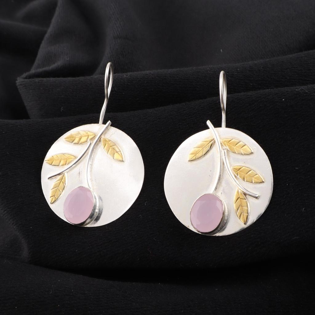 Rose Chalcedony Gemstone 925 Sterling Silver Jewelry Handmade Earrings 1.73" EE-176-7