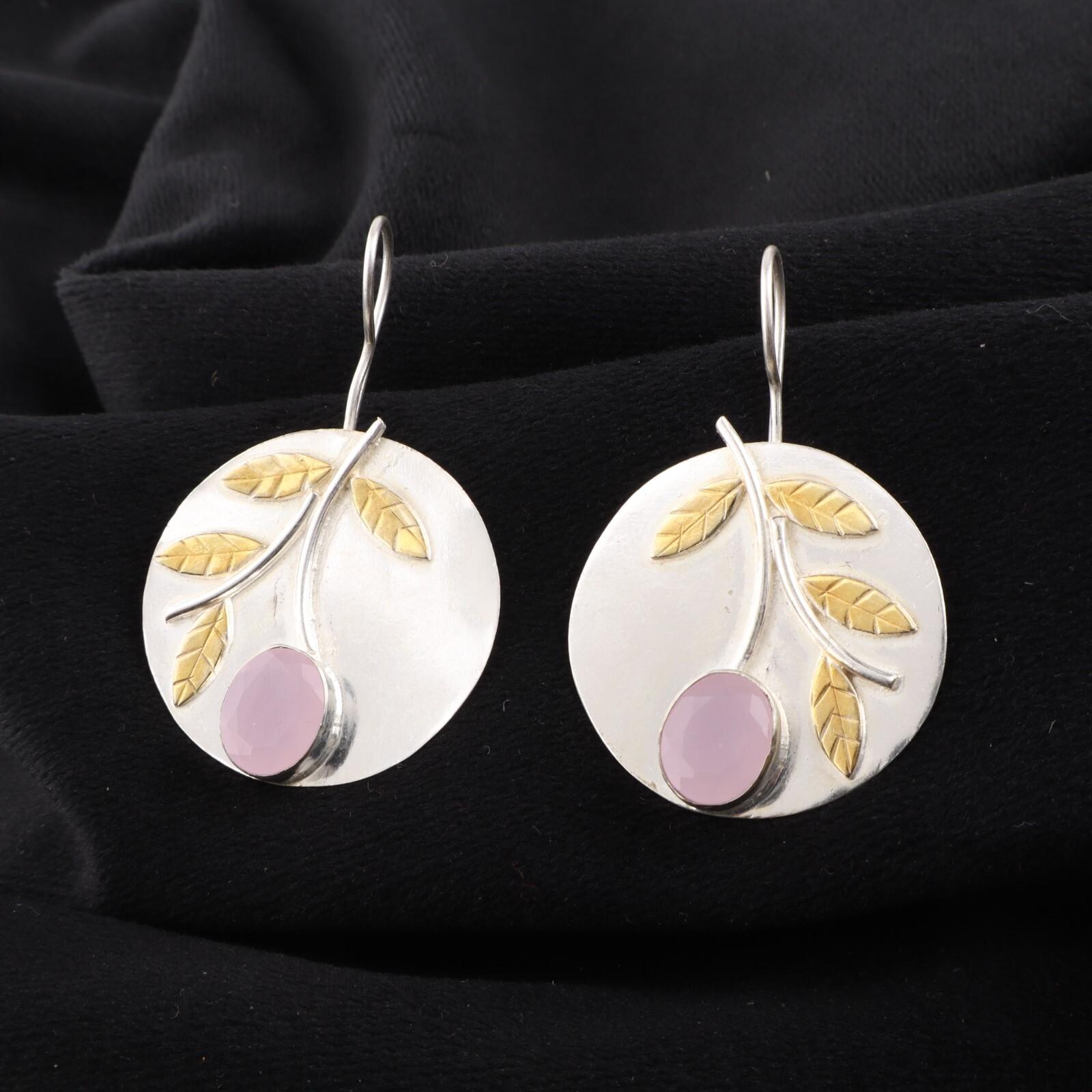 

Rose Chalcedony Gemstone 925 Sterling Silver Jewelry Handmade Earrings 1.73 EE-176-7