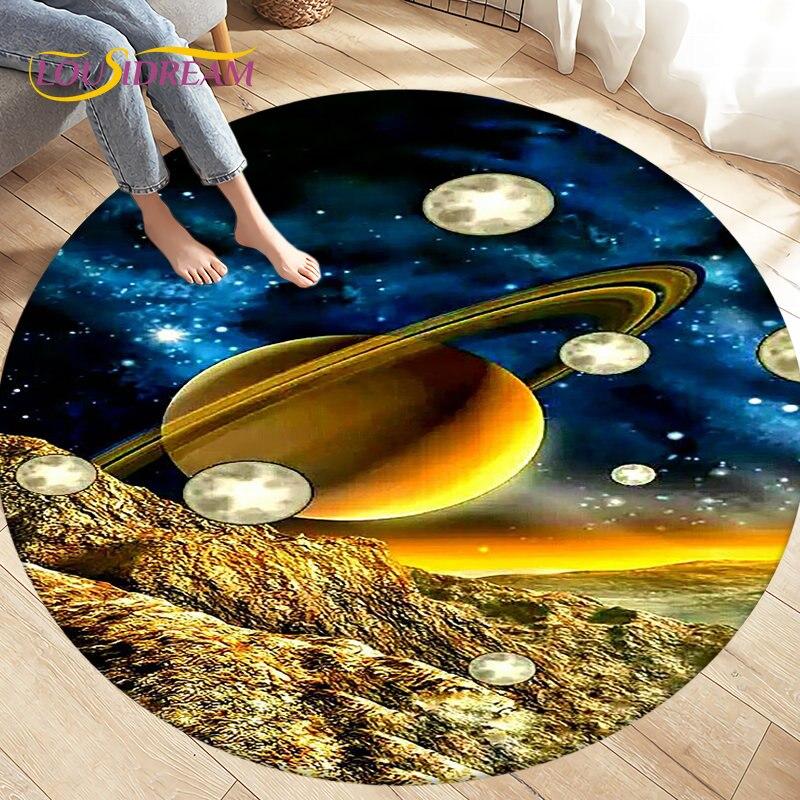 Cartoon Space Astronaut Round Rug Carpet Rug for Living Room Bedroom Sofa Decoration Kids Play Crawl Soft Floor Mat Crawling Mat
