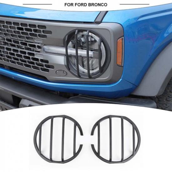 Black Front Headlight Lamp Decor Guard Protect Cover Trim For Ford Bronco +