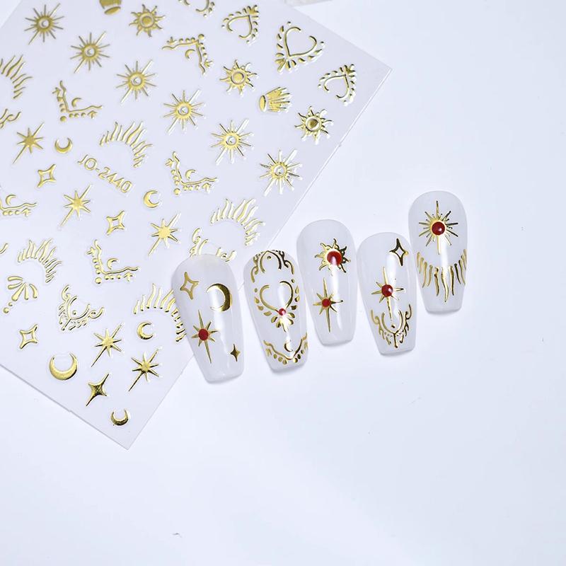 1Pc Bronzing Heart-Shaped Nail Stickers Gold And Silver Laser Butterfly Star Moon Glue Slider Diy Nail Accessories Decoration