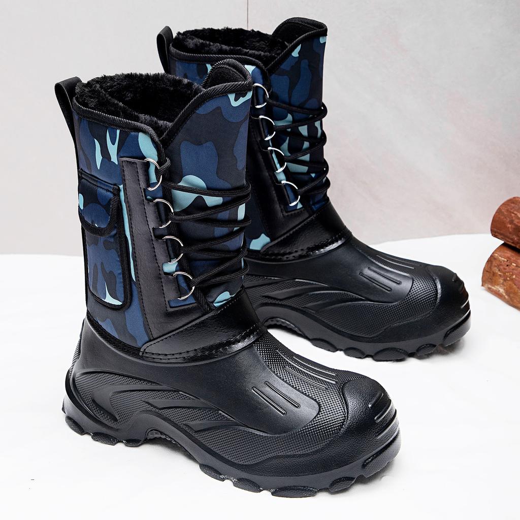 Men's Waterproof Snow Booties Winter Mid Calf Duck Boots Insulated Warm Fur Lined Non Slip Rubber Hiking Work Boots Outdoor Walking Shoes for Men