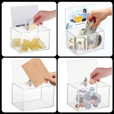 Acrylic Donation Box with Slot Suggestion Box with Lock and Sign Holder Cardboard Raffle Box for Fundraising Donation Voting