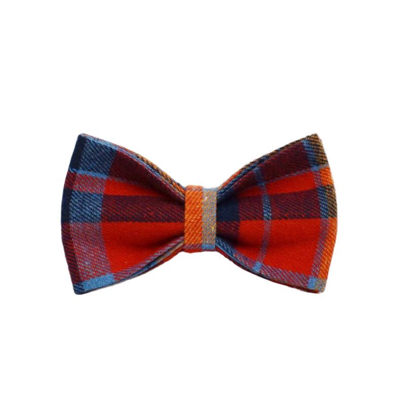 Blue Plaid Dog Collar & Leash Set with Bowtie and Engraving Option