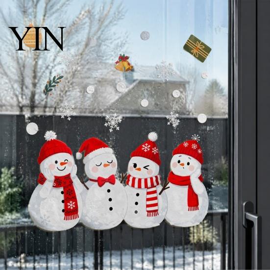 Merry Christmas Decor 1/2 Sheets Snowman Window Cling, Cartoon Decorative Glass Sticker Sticker, Waterproof Static Decal for Winter Holiday