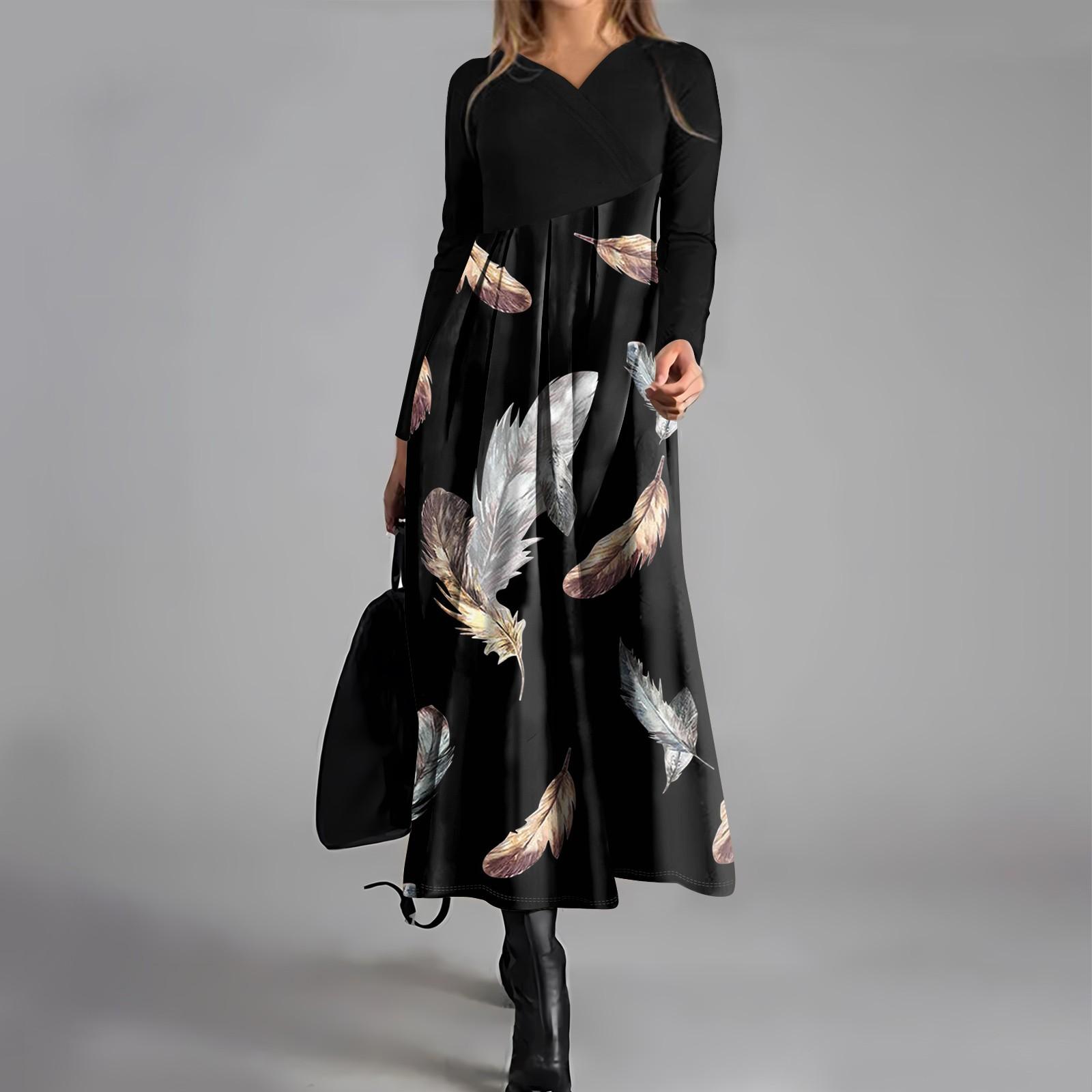 

Женское повседневное платье с V-образным вырезом и длинными рукавами, свободное и объемное платье с принтом XXXL чёрный