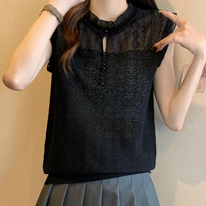 Tank Tops Women 2025 Summer Sleeveless O-Neck Black Slim Knitted Tank Tops Camis Women Tops JJ214