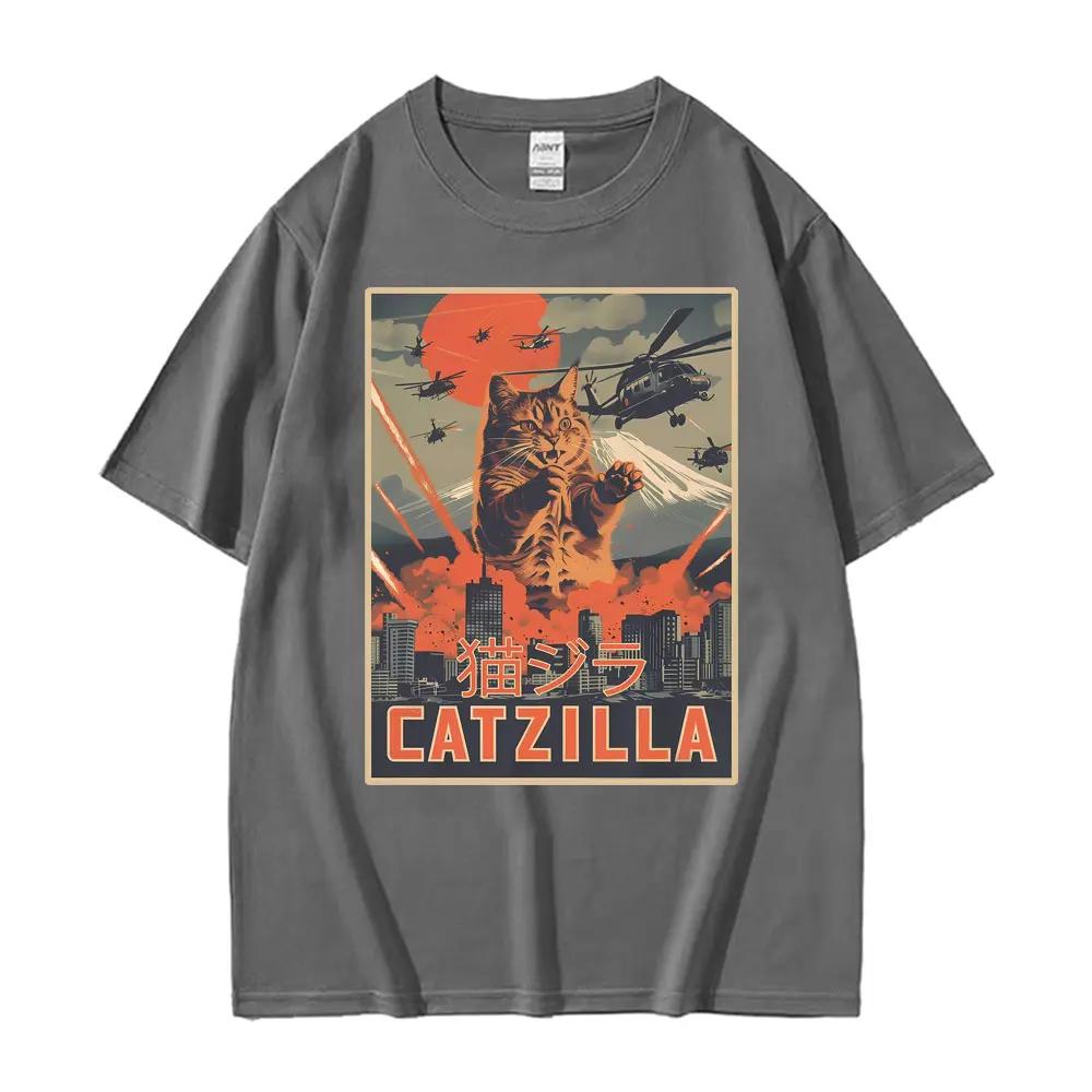 Retro Japanese Catzilla Movie Poster Graphic Mens Tshirt Fashion Classic Tshirt Streetwear Unisex Summer Short Sleeve T Shirts