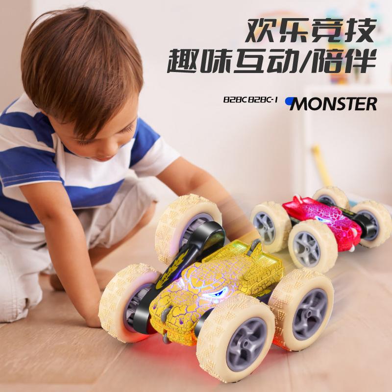 Dinosaur Colorful Lights Double-Sided Stunt Car With Crack Tumbling Arm Children'S Remote Control Toy Car Rc