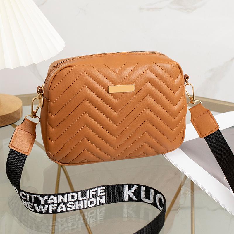 Korean Wave Pattern Embroidered Crossbody Bag with Shoulder Strap